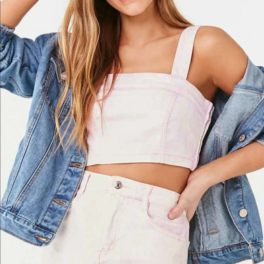 Tie Dye Denim Crop Top Sz S